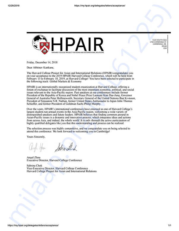 Acceptance Letter