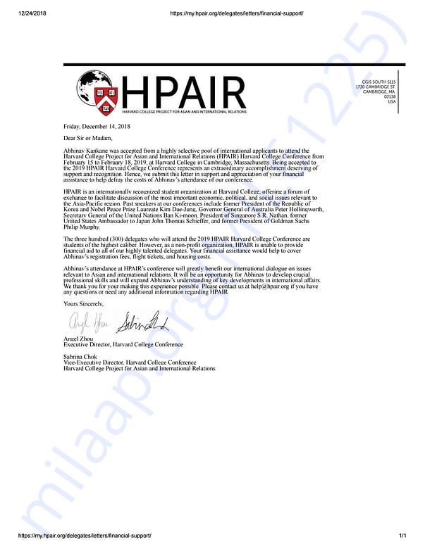 Financial Support Letter