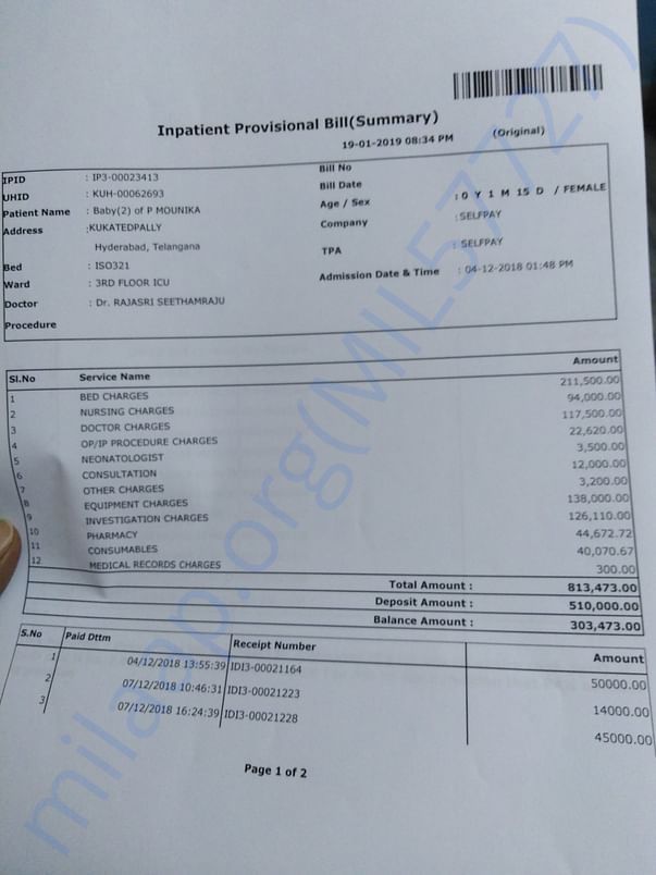 Upto now we pay 16lac we r not having money to pay in hospital