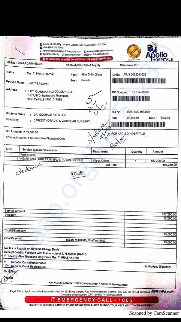 Medical Bill of the Tests