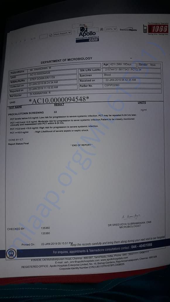 Blood infection report