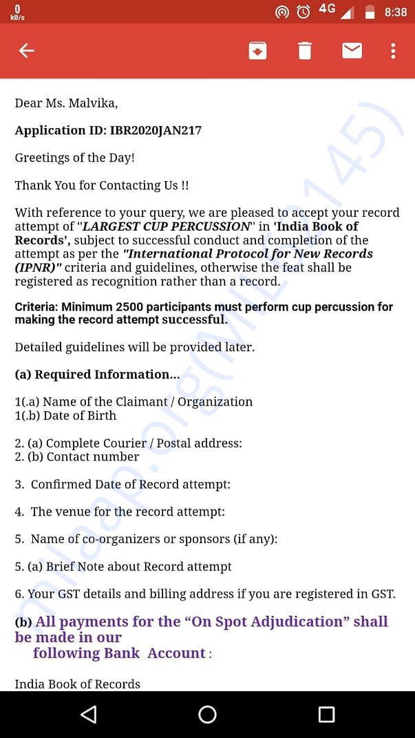 Confirmation from India Book of Records