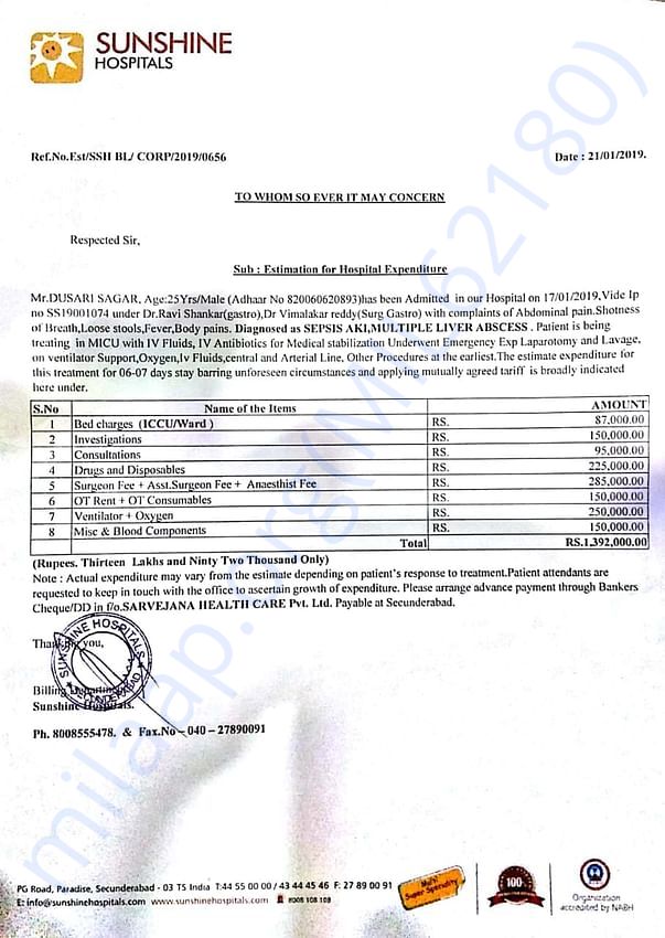 Letter by hospital :