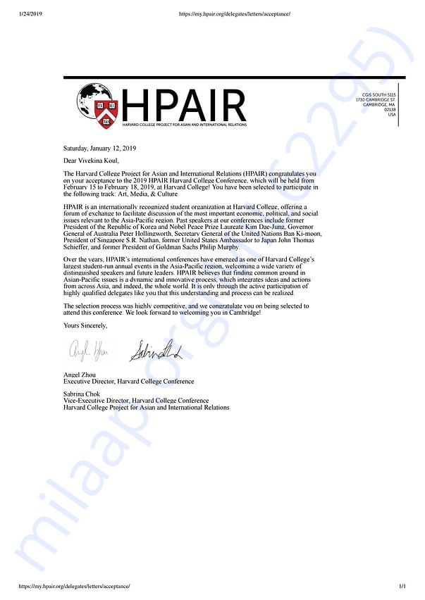 Acceptance letter