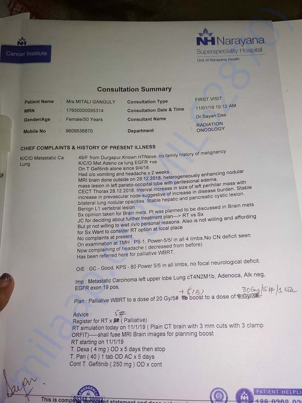 Mother's recent Radiotherapy document