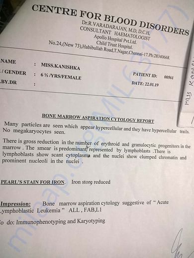 Bone marrow aspiration cytology report of kanishka