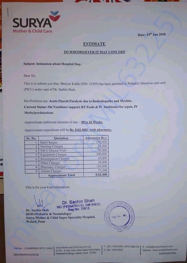 so,this is the estimation letter given by the concerned doctor