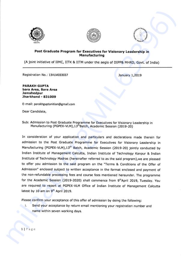 Admission letter