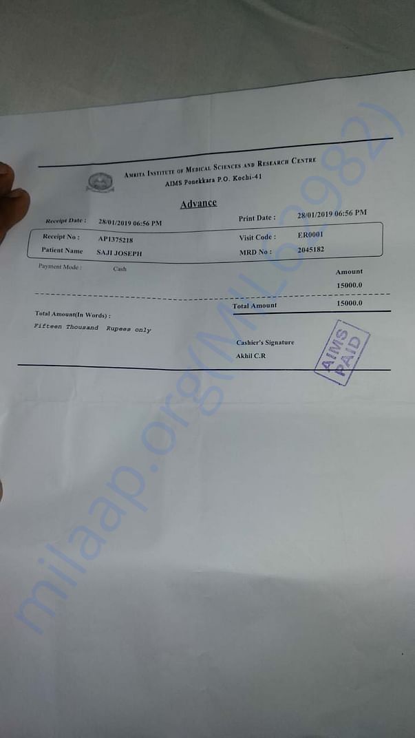 Invoice from Amritha Hospital