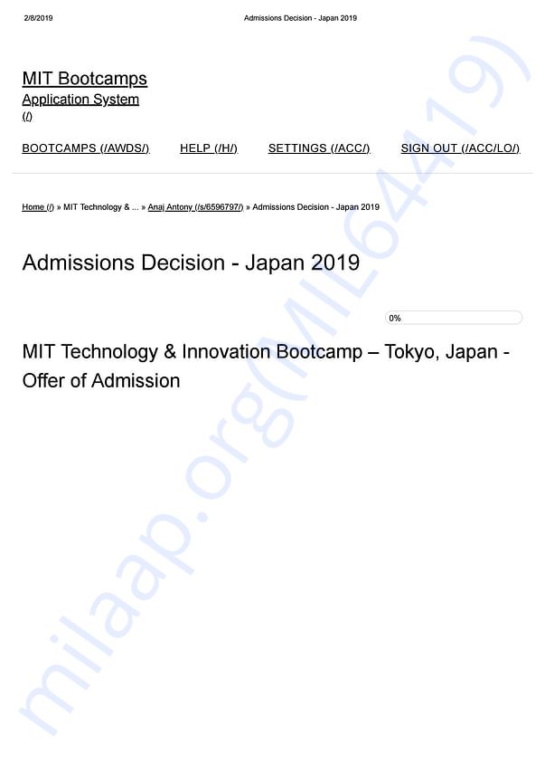 Admission letter