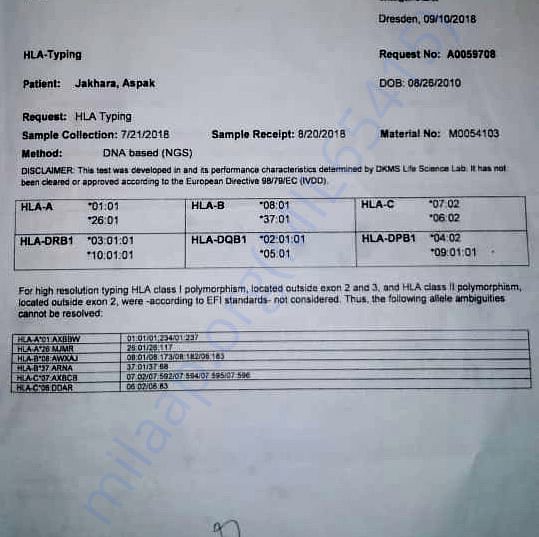 Medical Report (HLA Report)