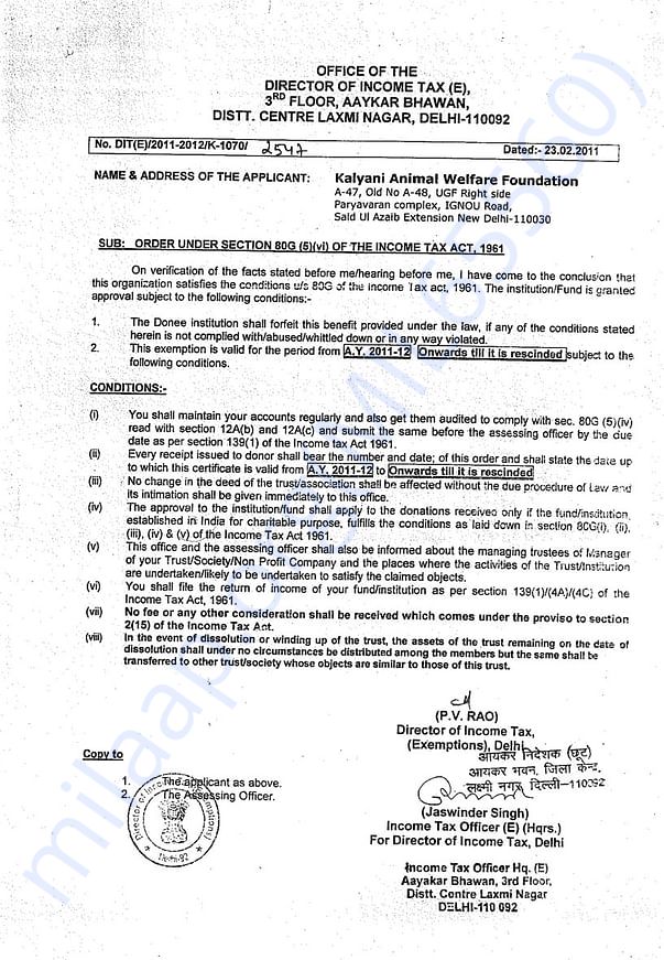 Approved for Section 80G deduction(donation)