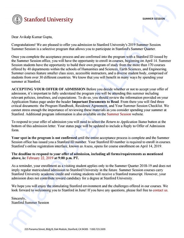 Admission letter