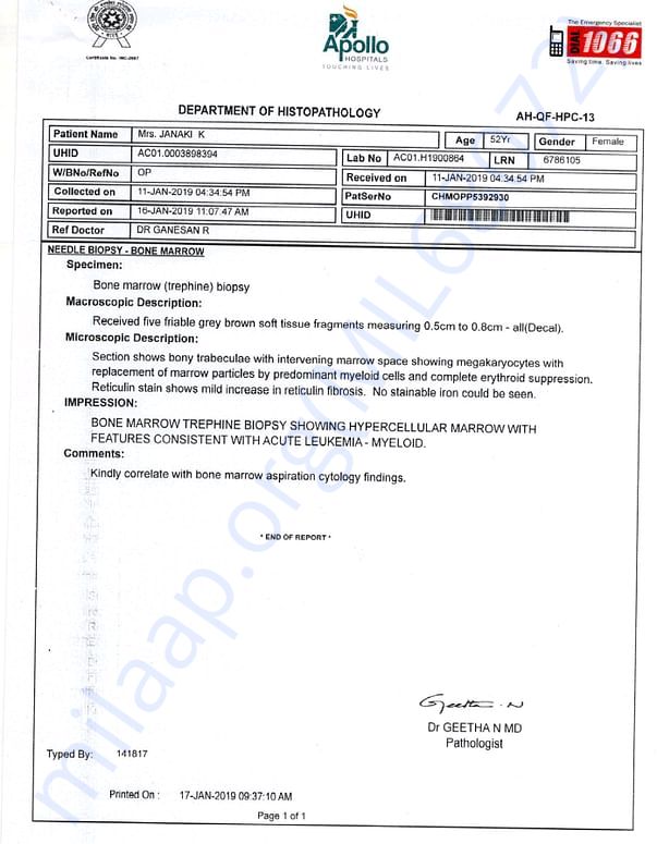 BoneMarrow Biopsy Report
