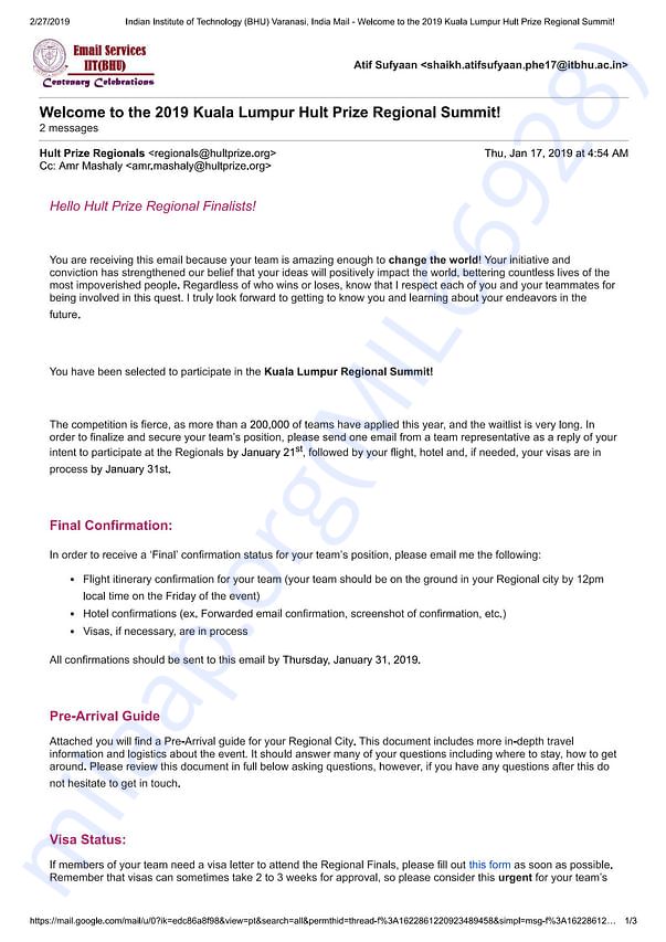 Admission letter