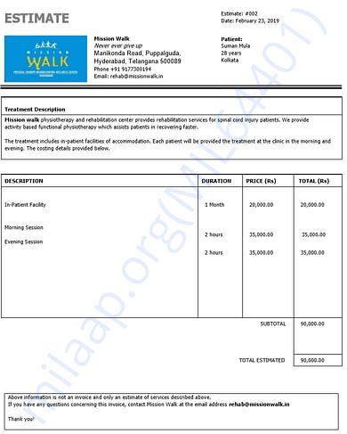 Estimate letter for Rehabilitation