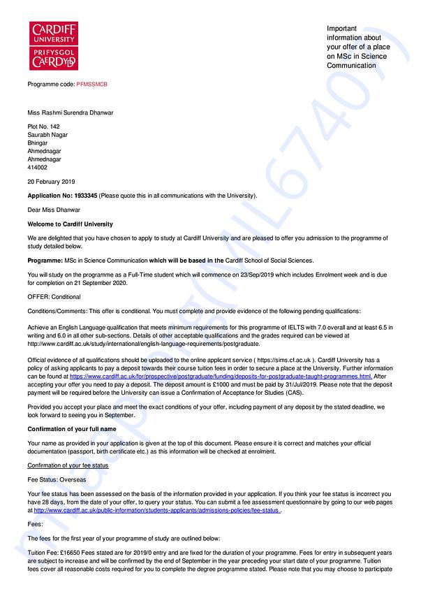 Admission letter