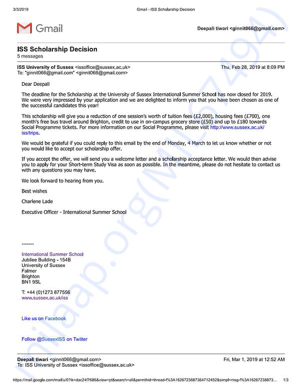 Admission letter