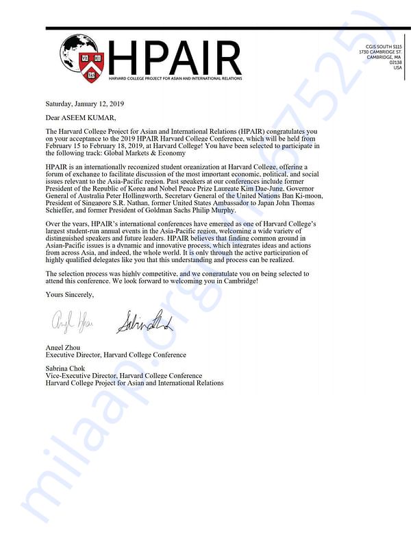Admission letter