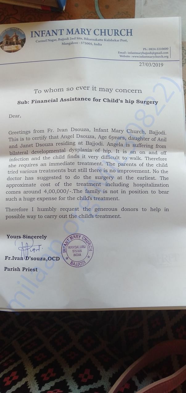 Estimate letter from the church