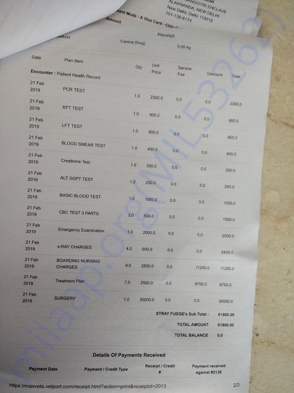 There are multiple bills for the tests, surgeries, medicines and food