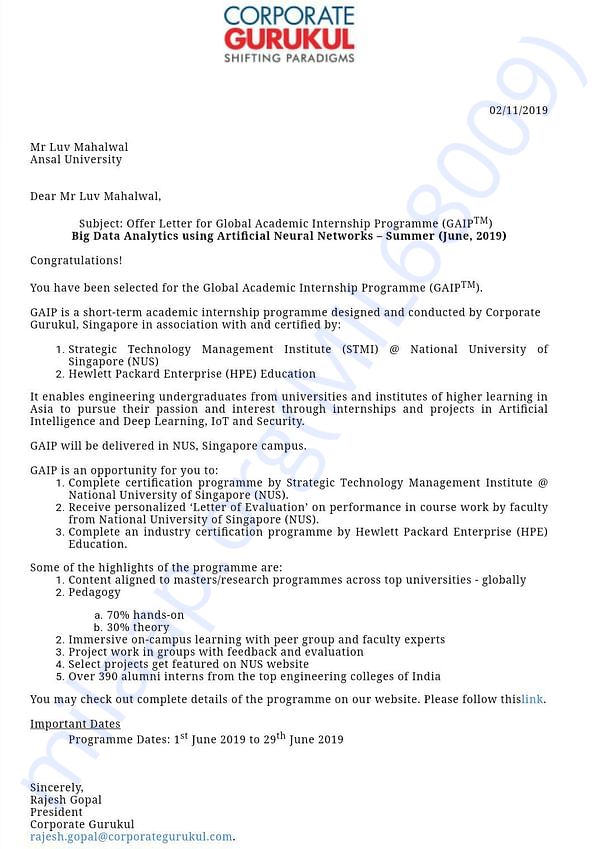 Offer Letter from GAIP