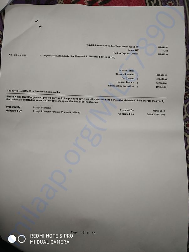 Last page of the provisional bill as on 6th march.