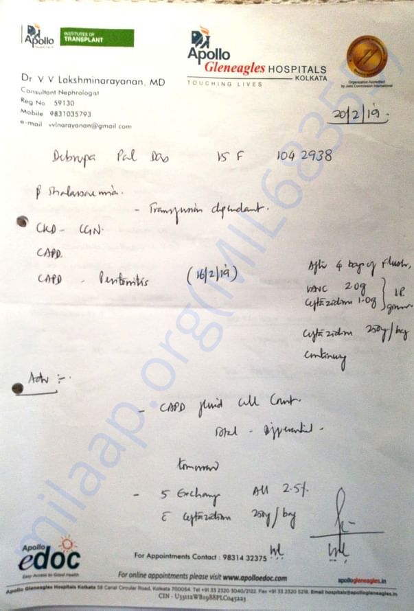 Prescription of Nephrologist , kolkata