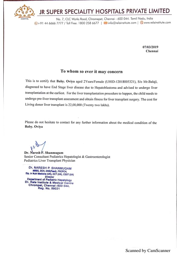 Oviya Needs Your Help To Undergo Liver Transplant Milaap