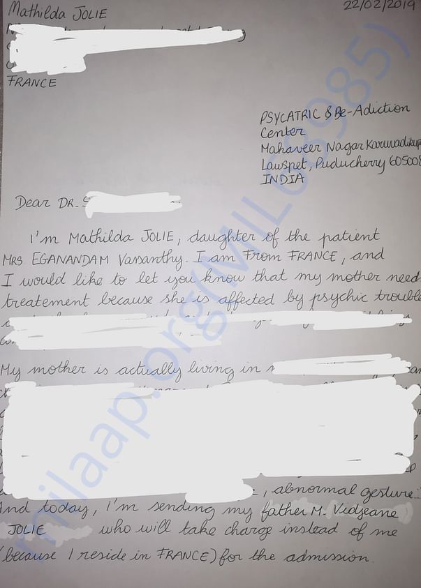 Letter for asking for the admission for my mother health