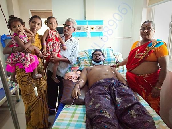 With his family when he was on hospital