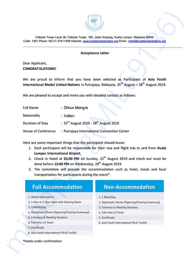 Admission letter