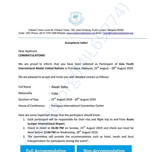 Admission letter