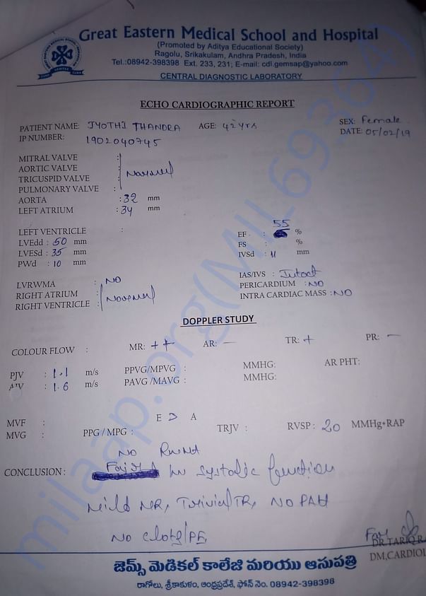 2D Echo Report: Refractory Medical Management of Cardiac failure req.