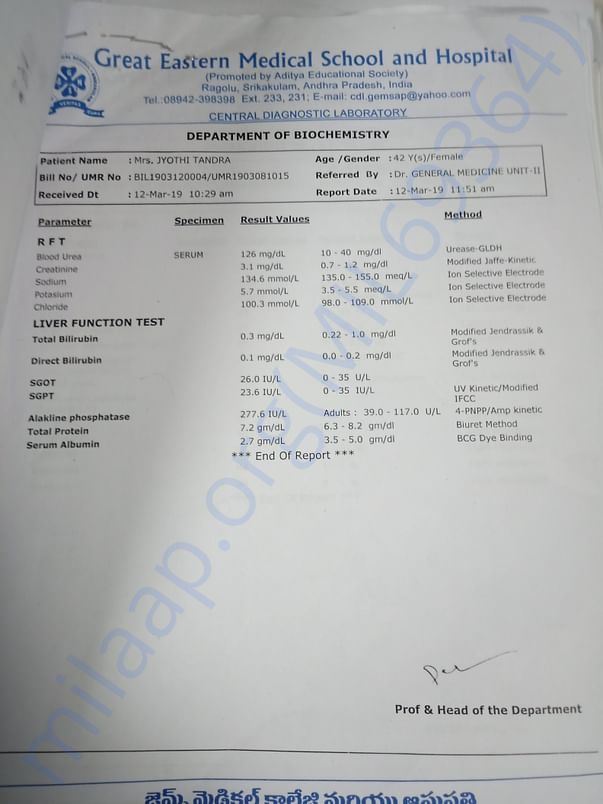 Creatinine level raises, worrying that it may lead to dialysis