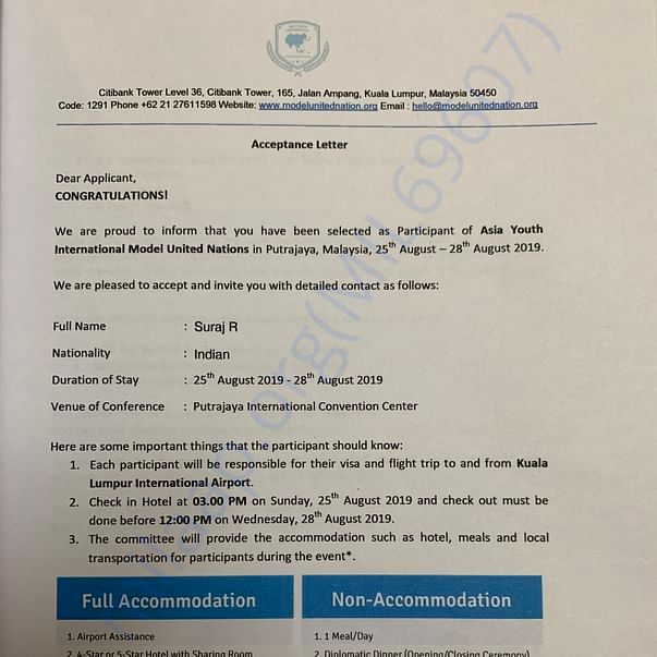 Admission letter
