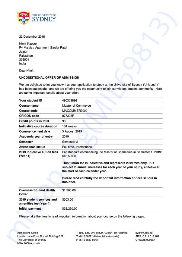 Admission letter