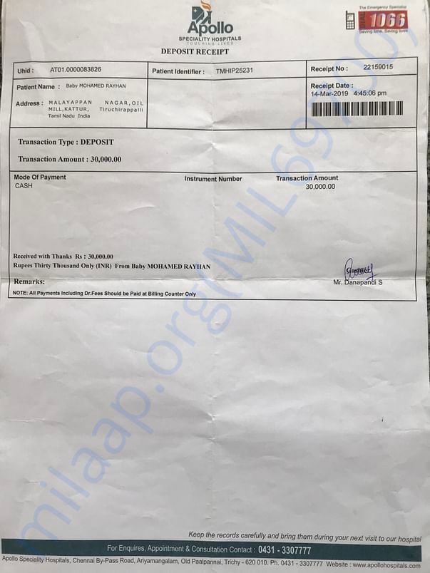 Hospital receipts