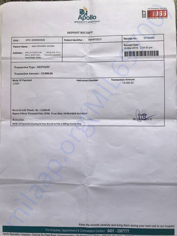 Hospital receipts