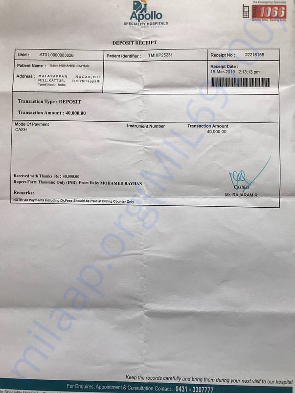 Hospital receipts