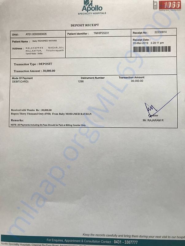 Hospital receipts