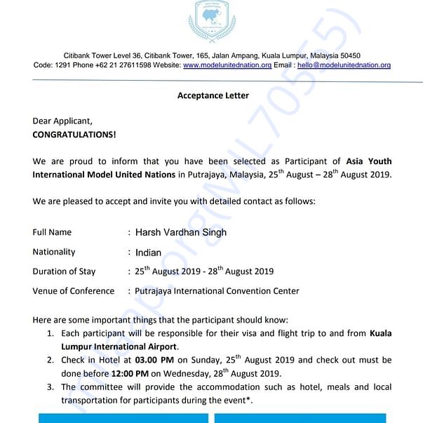 Admission letter
