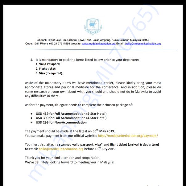 Letter of acceptance
