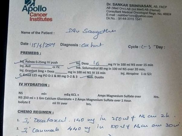 Financial Support For Sangeetha Cancer Treatment