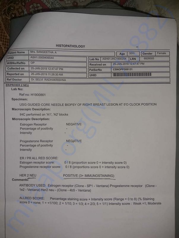 Histopathology report page 1