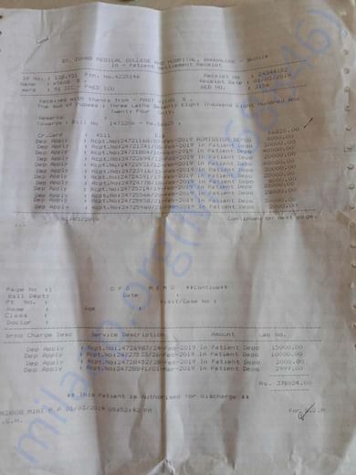 Bills for Vikas's treatment
