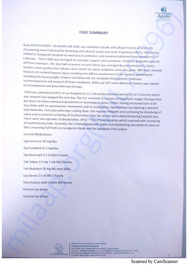 Admission letter - Apollo Hospital