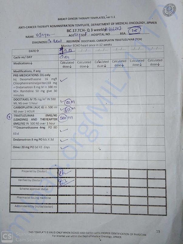 1st cycle treatment planned on 29/03/2019