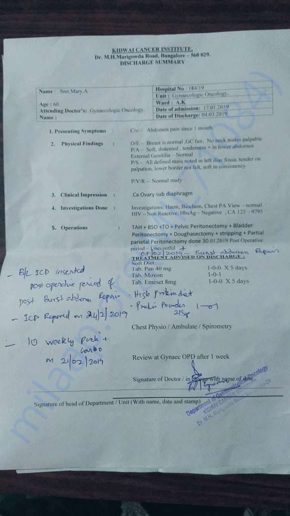 Kidwai - Gynecology Oncology discharge summery