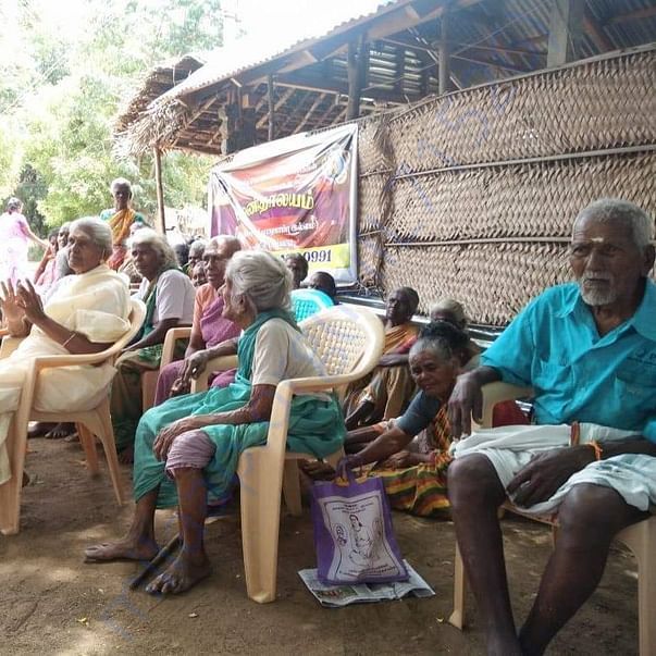 Old and Elderly assembled at the Old Age Home for Free Meal